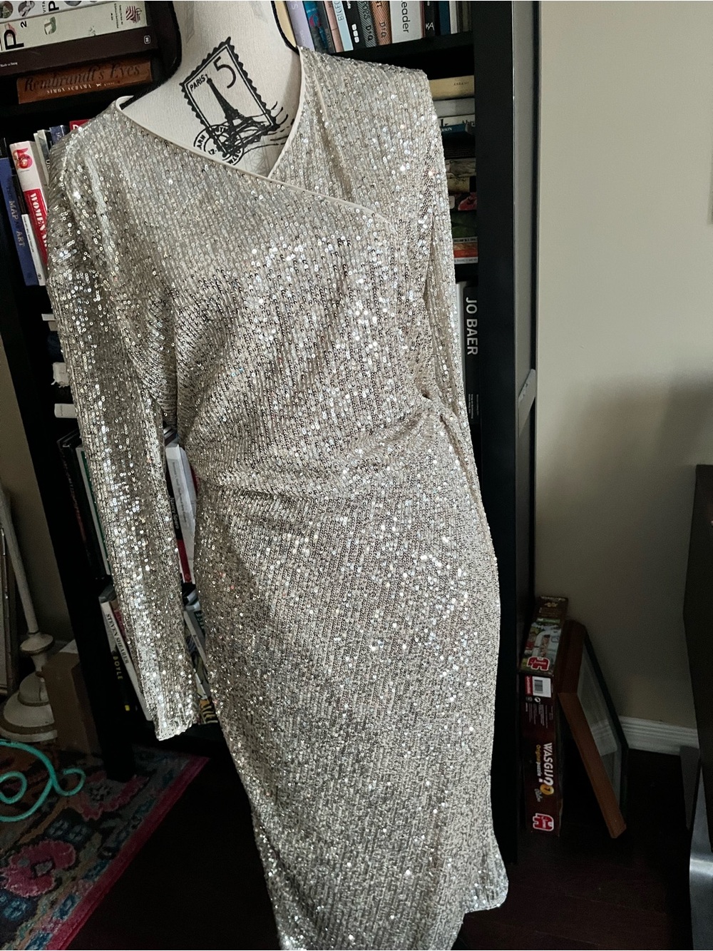 H&M Gold Sequin Faux Wrap-Front Midi Dress